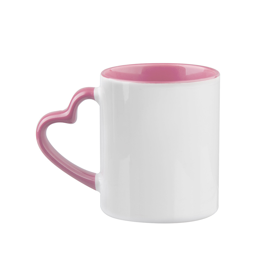 Tasse de couleur intérieure/poignée de 11 oz avec poignée en forme de cœur-rose