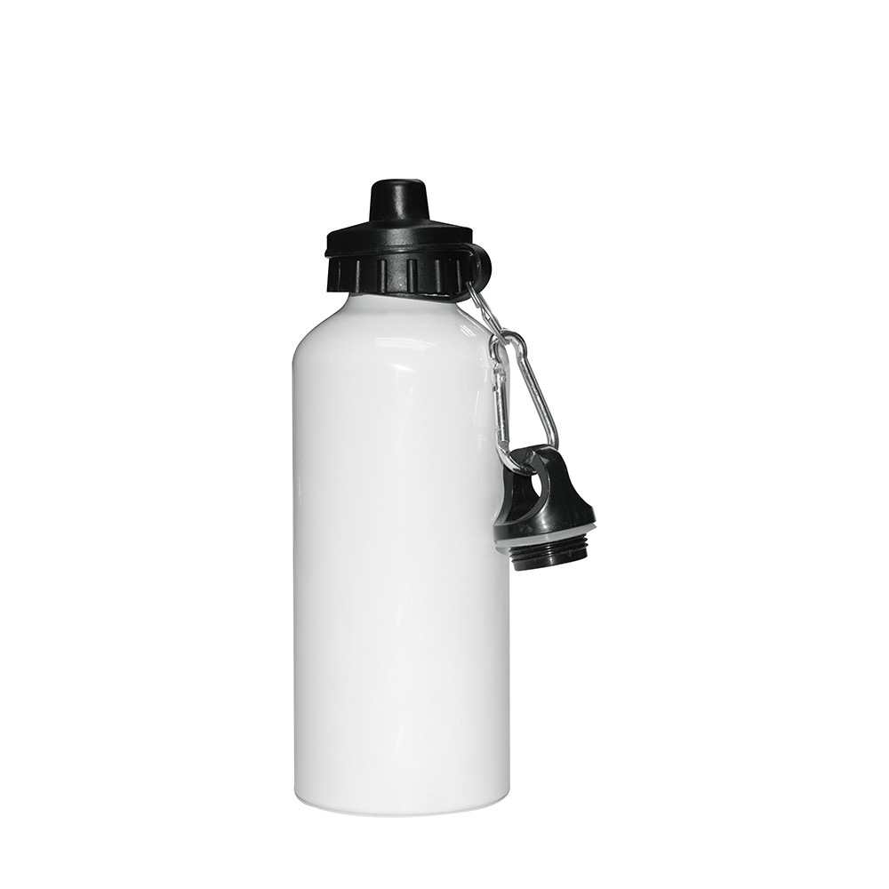 Bouteille d'eau en aluminium de 600 ml avec deux bouchons (blanc)