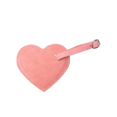 Étiquette de bagage en cuir PU double face (rose, forme de coeur)