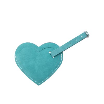 Étiquette de bagage en cuir PU double face (vert, forme de coeur)