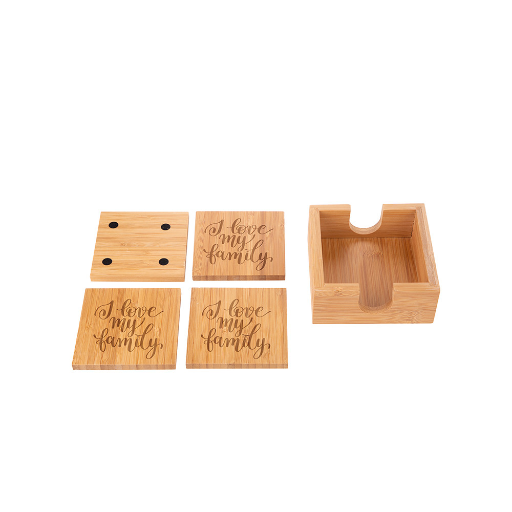 Ensemble de 4 dessous de verre carrés en bambou (9,7 cm)
