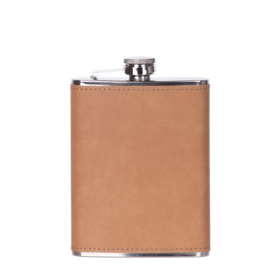 Flacon en acier inoxydable de 8 oz/240 ml avec couvercle en PU (marron clair)