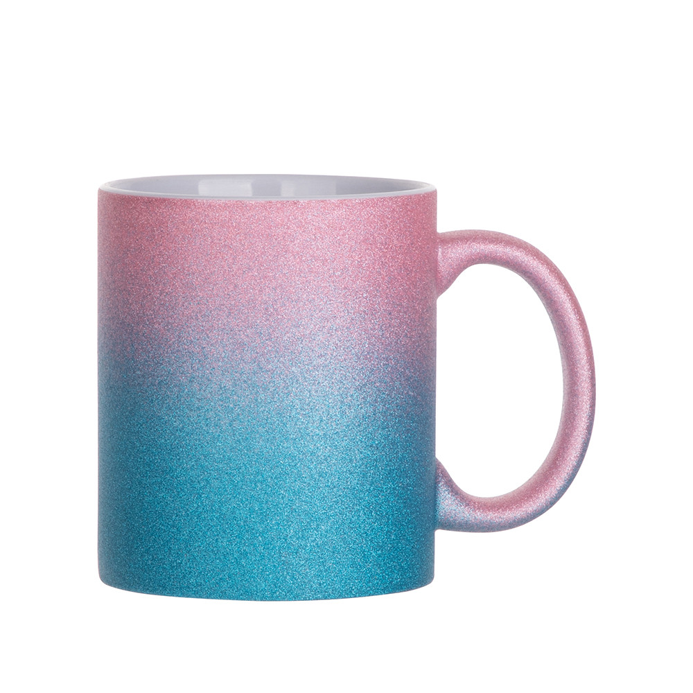 Tasse à paillettes à fond dégradé de 11 oz/330 ml (rose + bleu clair)