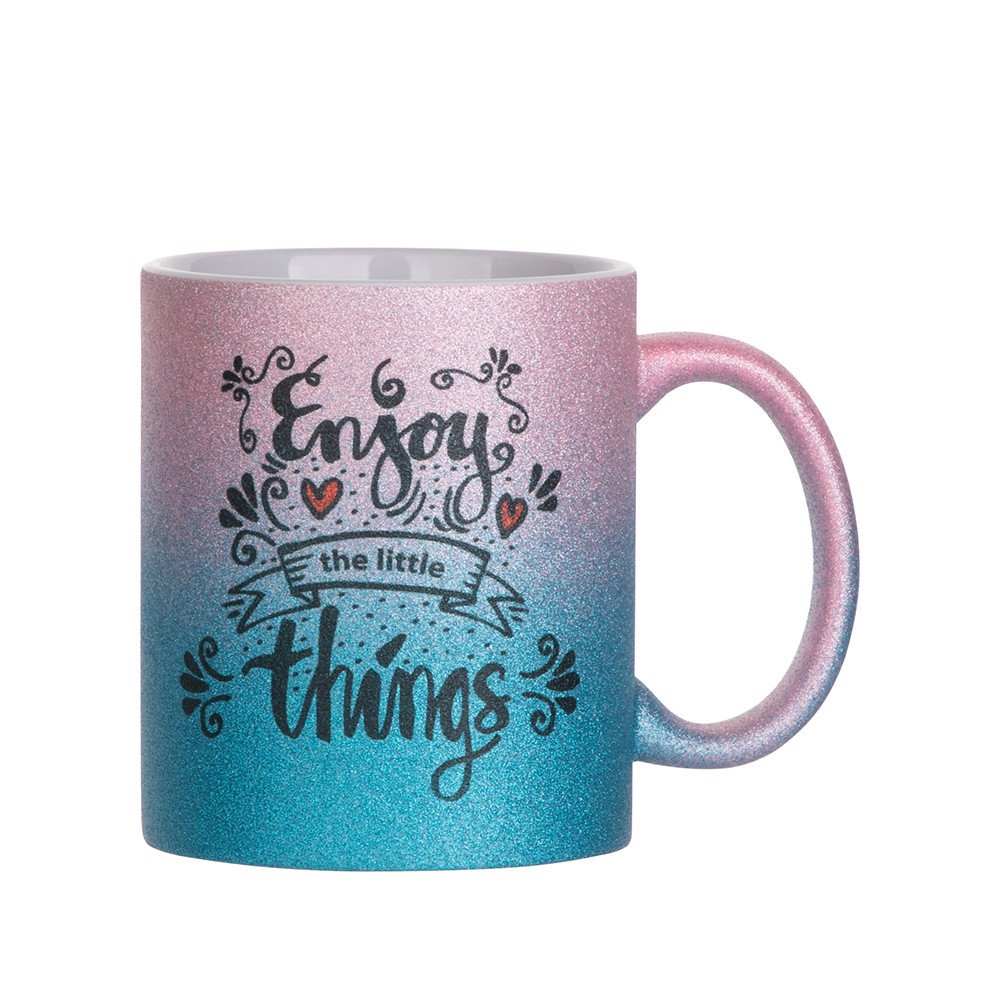 Tasse à paillettes à fond dégradé de 11 oz/330 ml (rose + bleu clair)