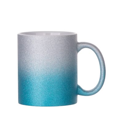 Tasse à paillettes à fond dégradé de 11 oz/330 ml (argent + bleu clair)
