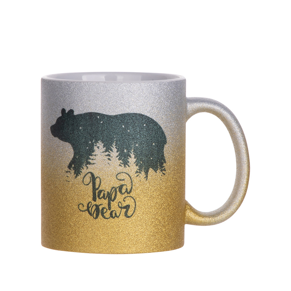 Tasse à paillettes à fond dégradé de 11 oz/330 ml (argent + or)