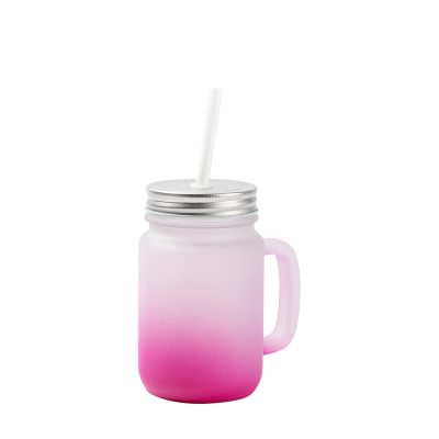 Pot Mason 12oz/350ml avec paille (givré, dégradé rose rouge)
