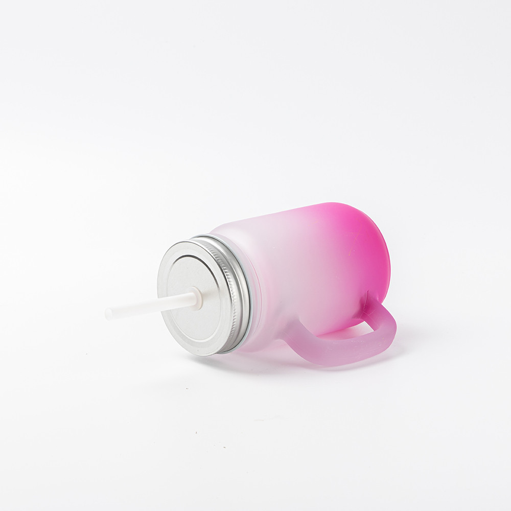 Pot Mason 12oz/350ml avec paille (givré, dégradé rose rouge)
