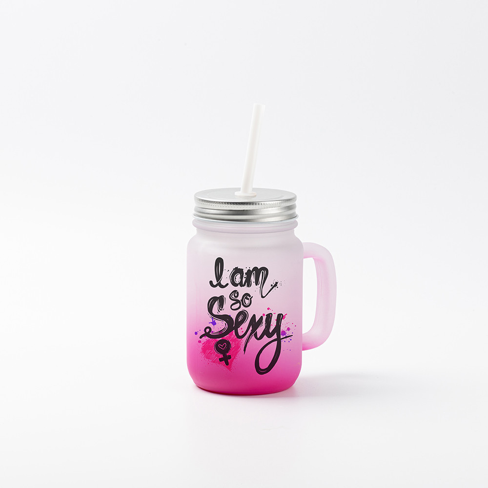 Pot Mason 12oz/350ml avec paille (givré, dégradé rose rouge)