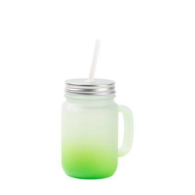 Pot Mason de 12 oz/350 ml avec paille (givré, vert dégradé)