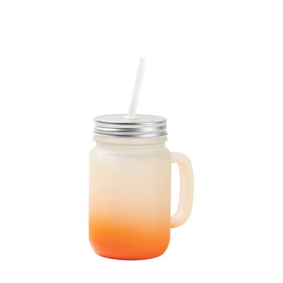 Pot Mason de 12 oz/350 ml avec paille (givré, orange dégradé)