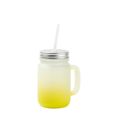 Pot Mason de 12 oz/350 ml avec paille (givré, dégradé jaune citron)