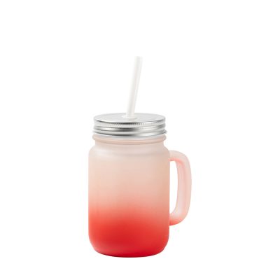 Pot Mason de 12 oz/350 ml avec paille (givré, rouge dégradé)