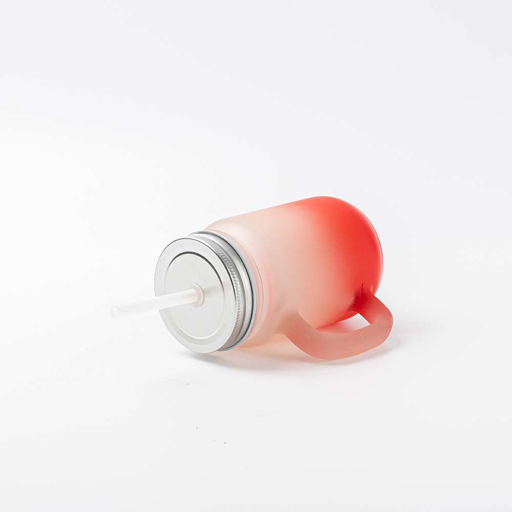 Pot Mason de 12 oz/350 ml avec paille (givré, rouge dégradé)