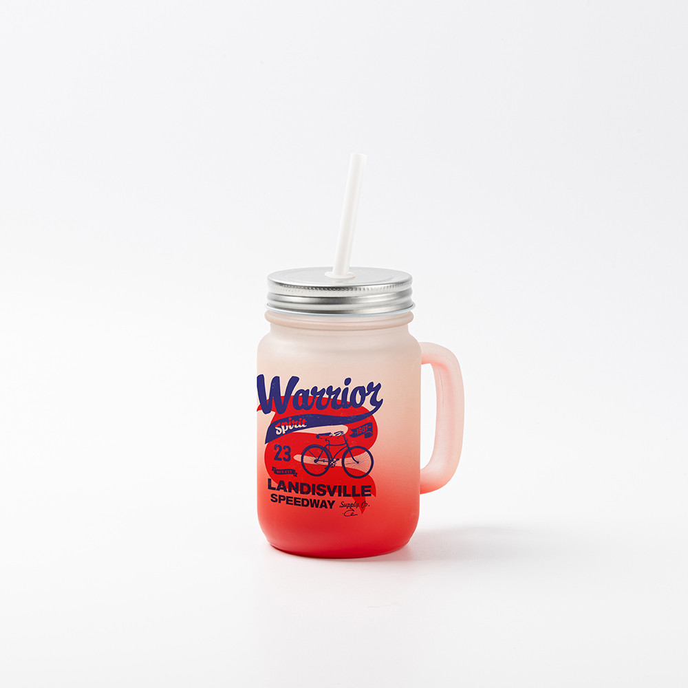 Pot Mason de 12 oz/350 ml avec paille (givré, rouge dégradé)