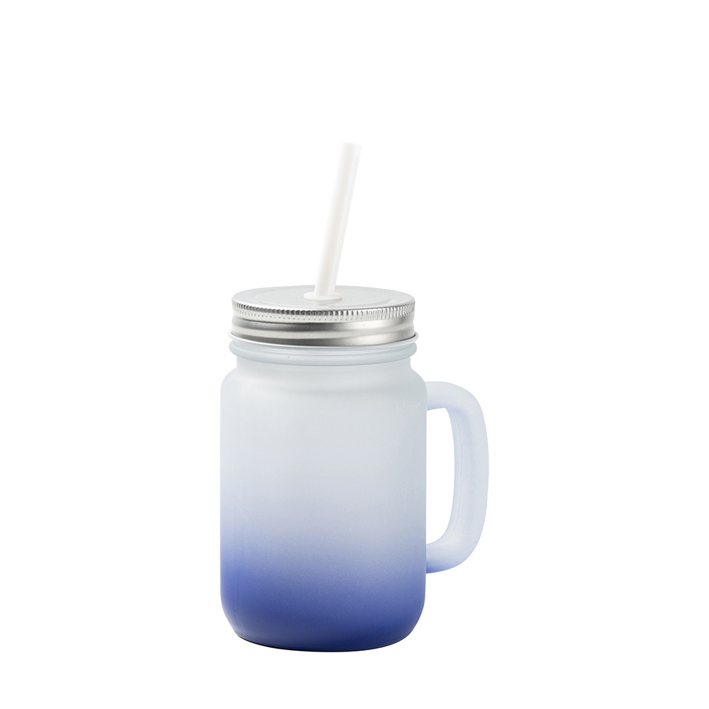 Pot Mason 12oz/350ml avec paille (givré, dégradé bleu foncé)
