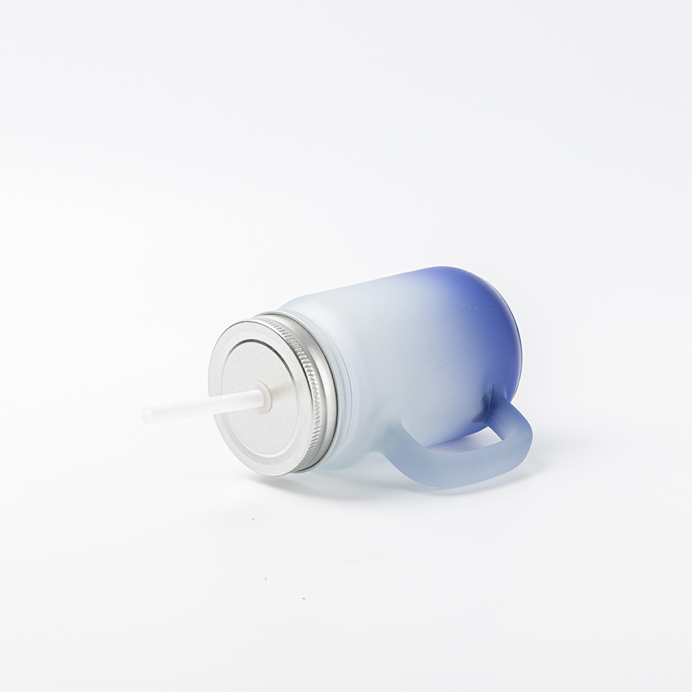 Pot Mason 12oz/350ml avec paille (givré, dégradé bleu foncé)