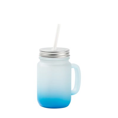 Pot Mason 12oz/350ml avec paille (givré, dégradé bleu clair)
