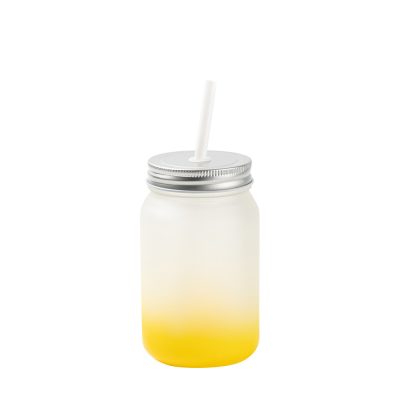 Pot Mason de 15 oz/450 ml sans poignée (givré, jaune dégradé)