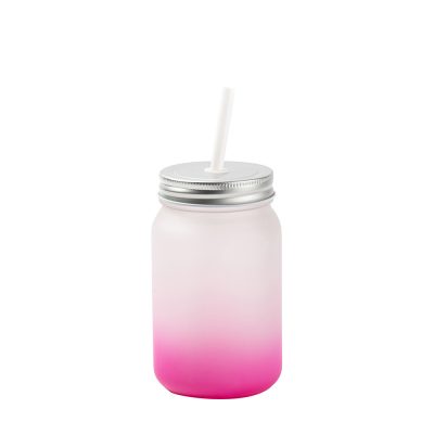 Pot Mason de 15 oz/450 ml sans poignée (givré, dégradé rose rouge)