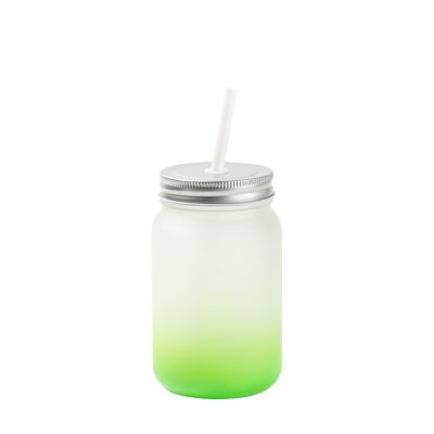 Pot Mason de 15 oz/450 ml sans poignée (givré, vert dégradé)
