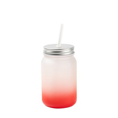 Pot Mason de 15 oz/450 ml sans poignée (givré, rouge dégradé)