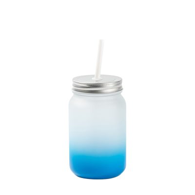 Pot Mason de 15 oz/450 ml sans poignée (givré, dégradé bleu clair)