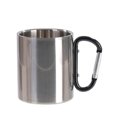 Tasse en acier inoxydable de 300 ml avec poignée mousqueton noire (argent)