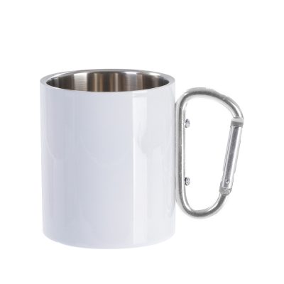 Tasse en acier inoxydable de 300 ml avec poignée mousqueton argentée (blanc)