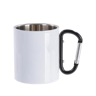 Tasse en acier inoxydable de 300 ml avec poignée mousqueton noire (blanc)