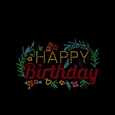 Feuille de transfert en faux strass (Joyeux anniversaire, 9,5 x 6 cm) 5 feuilles/paquet