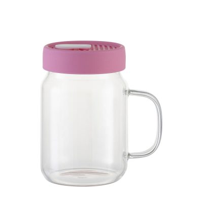 Pot Mason en verre de 20 oz/600 ml avec couvercle en silicone (transparent, rose)