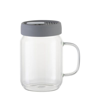 Pot Mason en verre de 20 oz/600 ml avec couvercle en silicone (transparent, gris)