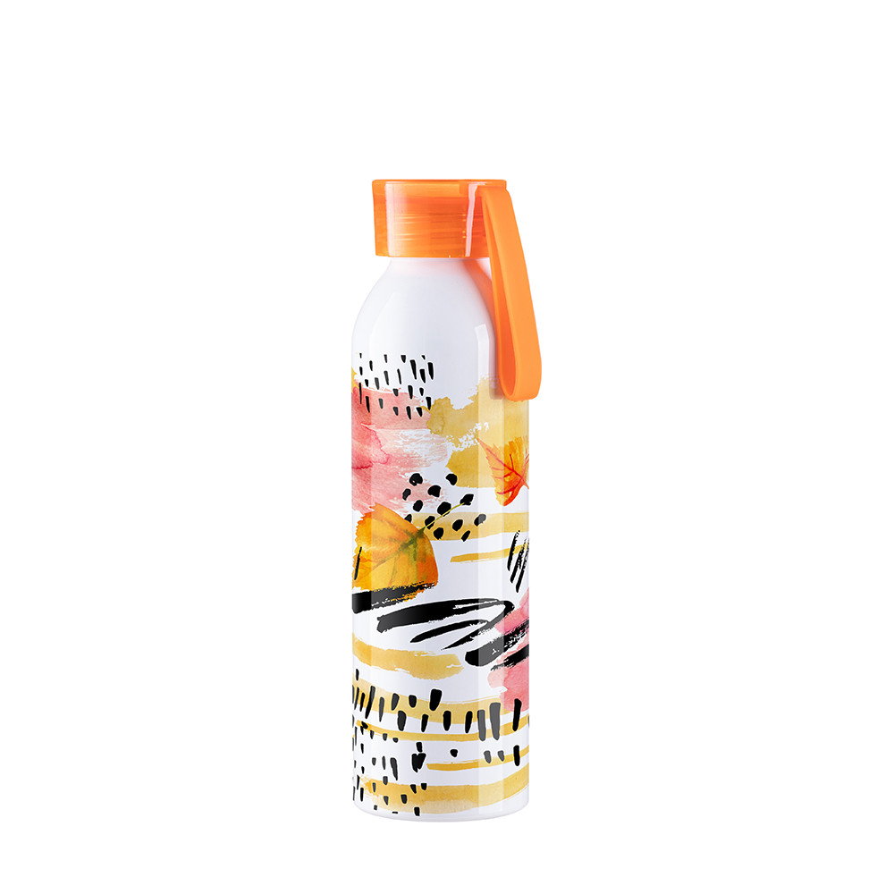Bouteille en aluminium mince de sport portative de 22 oz/650 ml avec bouchon orange (blanc)