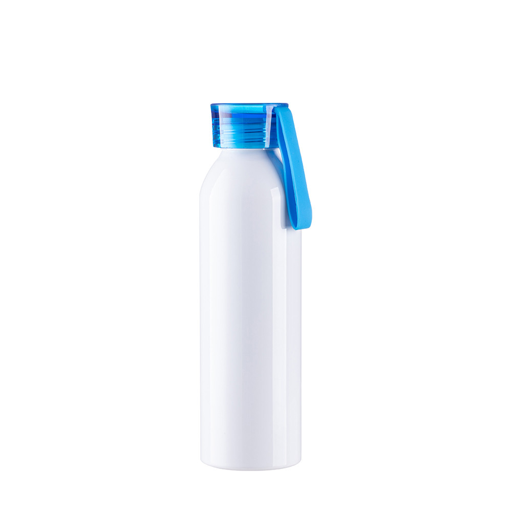 Bouteille en aluminium mince de sport portative de 22 oz/650 ml avec bouchon bleu (blanc)
