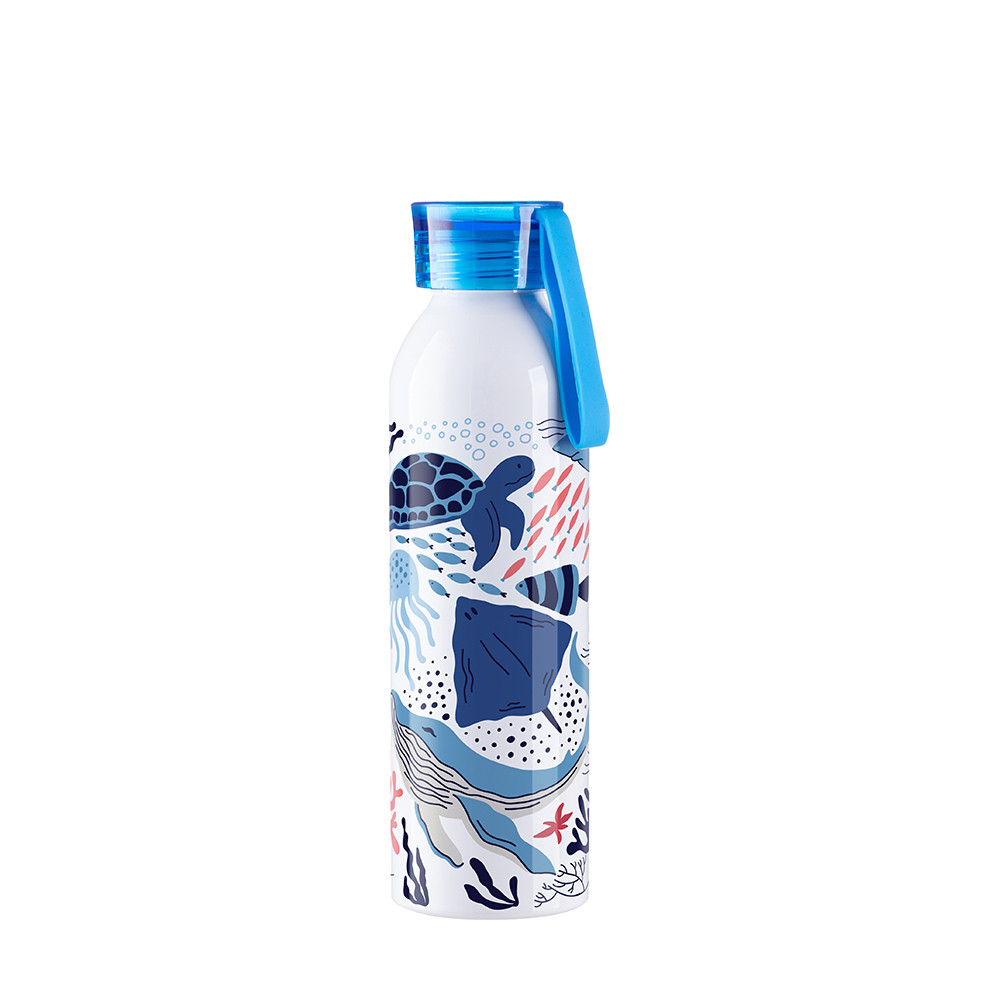 Bouteille en aluminium mince de sport portative de 22 oz/650 ml avec bouchon bleu (blanc)