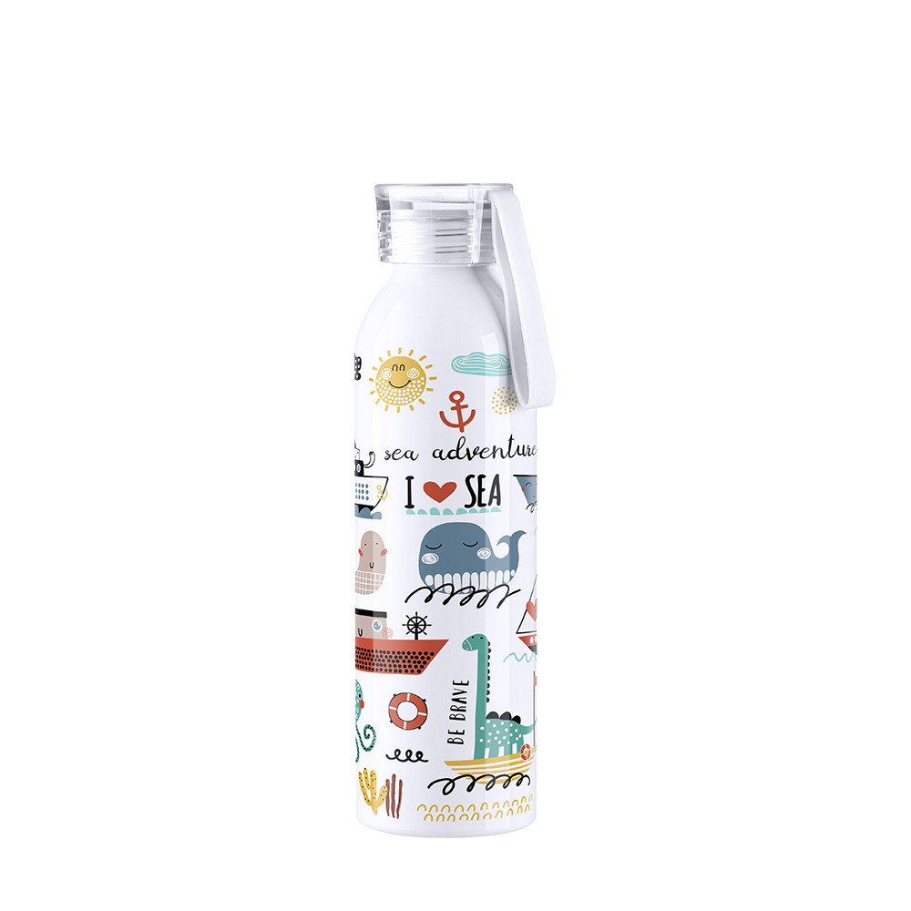 Bouteille en aluminium mince de sport portative de 22 oz/650 ml avec bouchon transparent (blanc)