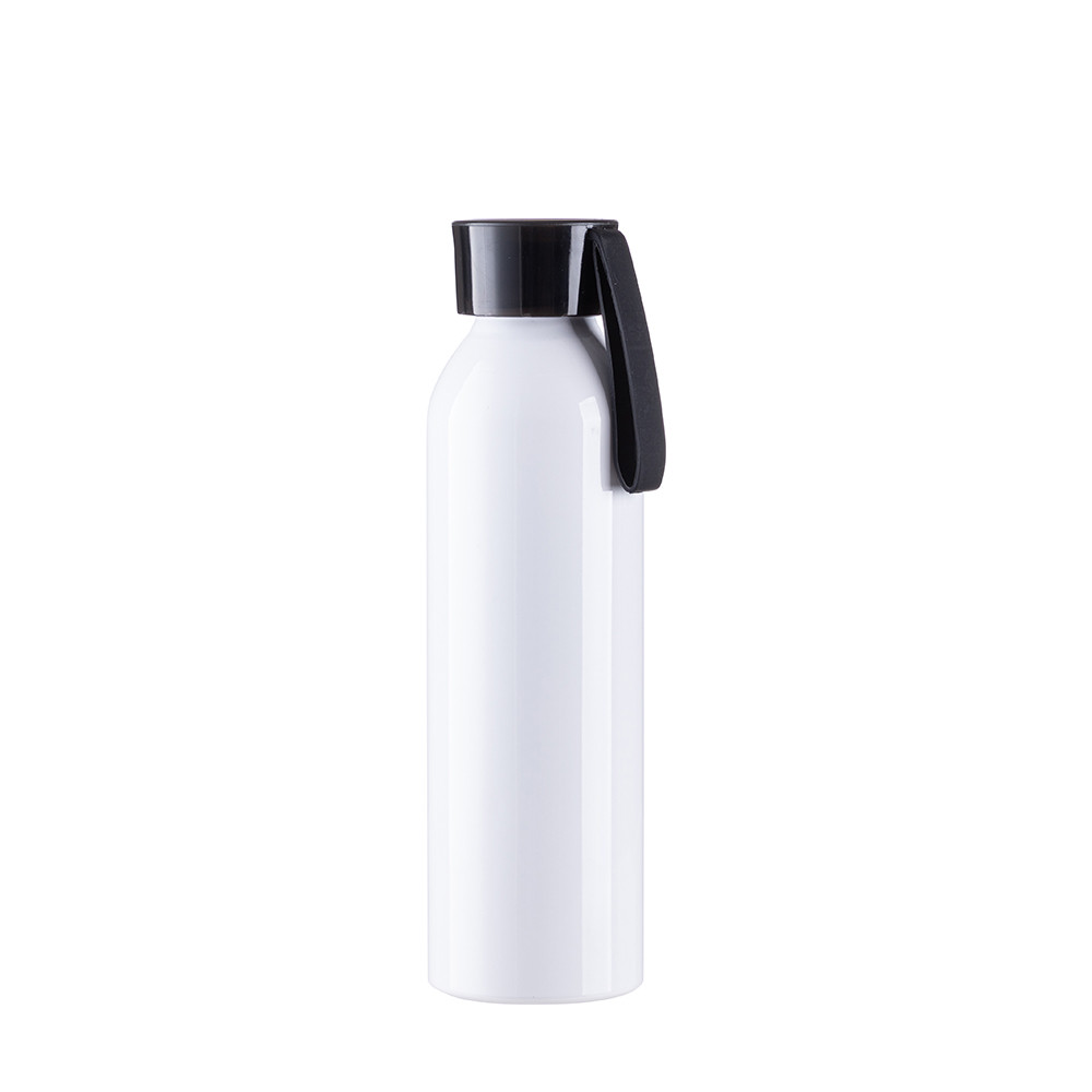 Bouteille en aluminium mince de sport portative de 22 oz/650 ml avec bouchon noir (blanc)