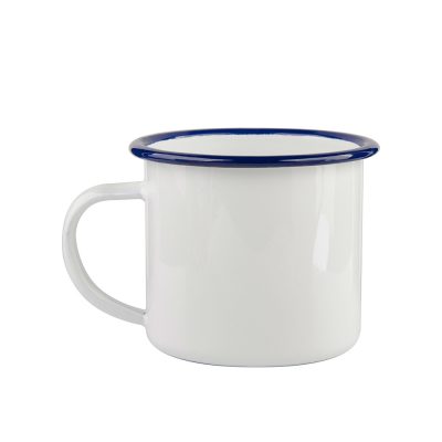 Tasse en émail de 12 oz/360 ml (bord bleu)