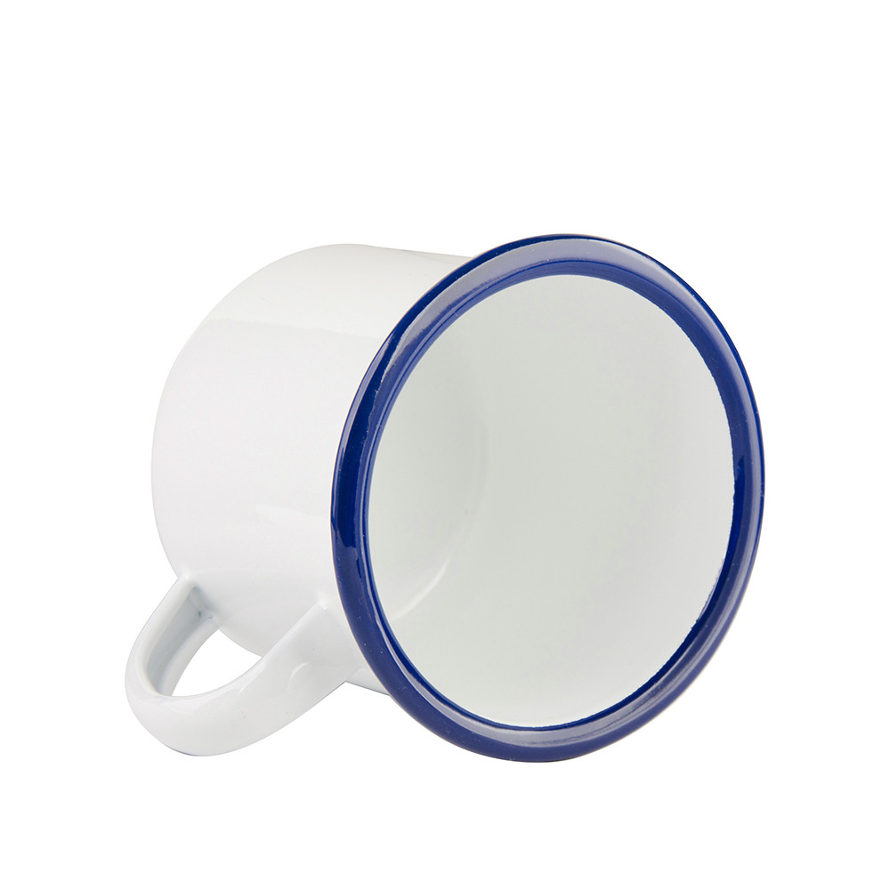 Tasse en émail de 12 oz/360 ml (bord bleu)