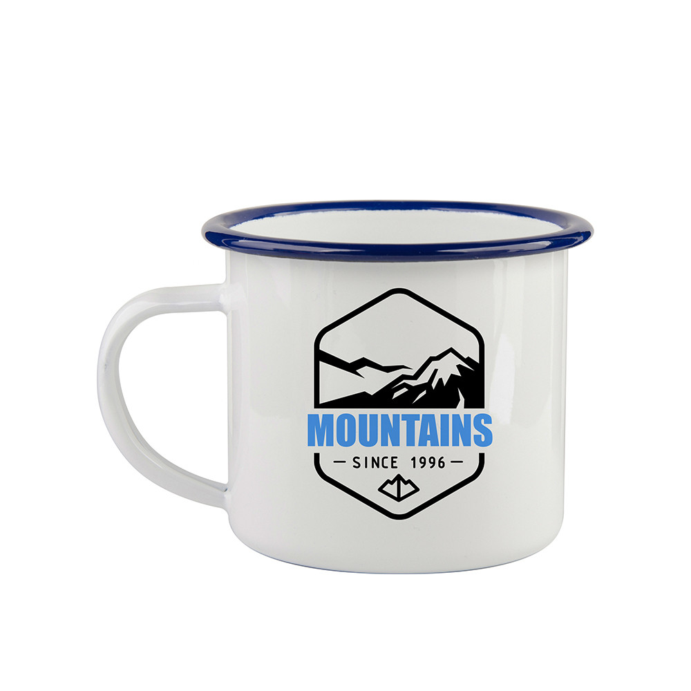 Tasse en émail de 12 oz/360 ml (bord bleu)