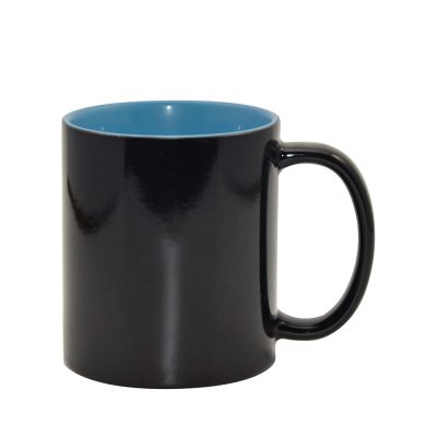 Tasse noire à couleur changeante de 11oz (couleur intérieure)-bleu clair