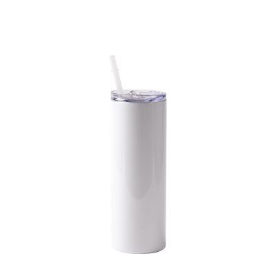 Gobelet en acier inoxydable de 20 oz/600 ml avec paille et couvercle en plastique (blanc)