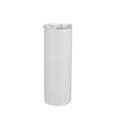 Gobelet en acier inoxydable de 20 oz/600 ml avec paille et couvercle en acier inoxydable (blanc)