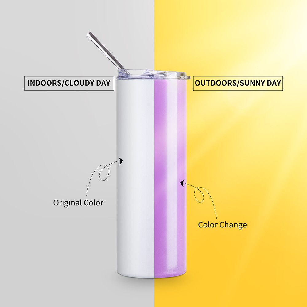 Gobelet SS à couleur changeante de 20 oz/600 ml avec paille et couvercle (activé par les UV, blanc à violet)