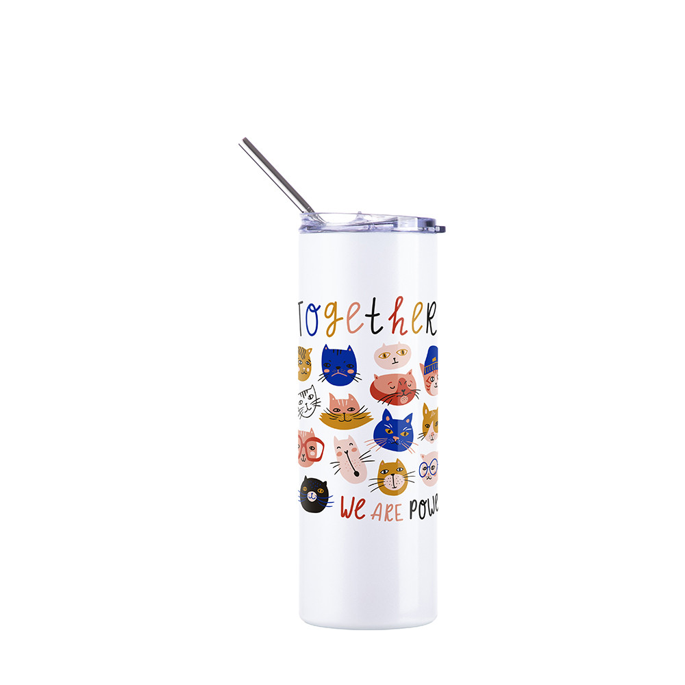 Gobelet SS à couleur changeante de 20 oz/600 ml avec paille et couvercle (activé par les UV, blanc à violet)