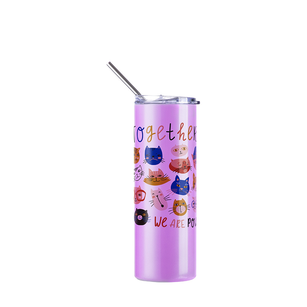 Gobelet SS à couleur changeante de 20 oz/600 ml avec paille et couvercle (activé par les UV, blanc à violet)