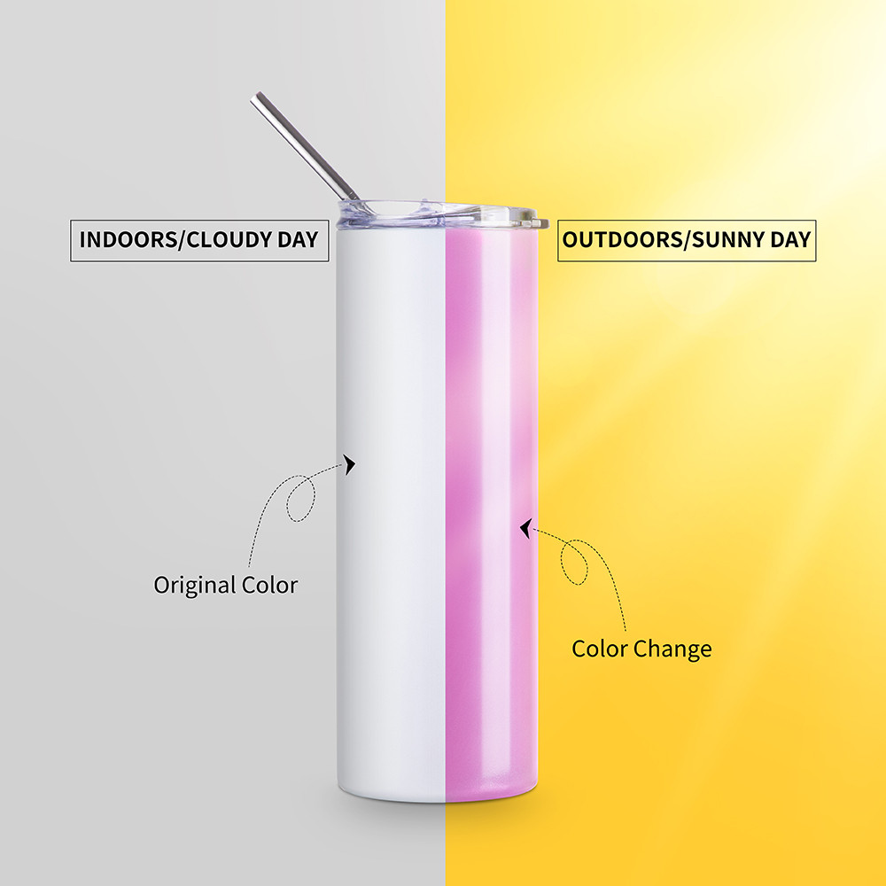 Gobelet SS à couleur changeante de 20 oz/600 ml avec paille et couvercle (activé par UV, blanc à rouge)