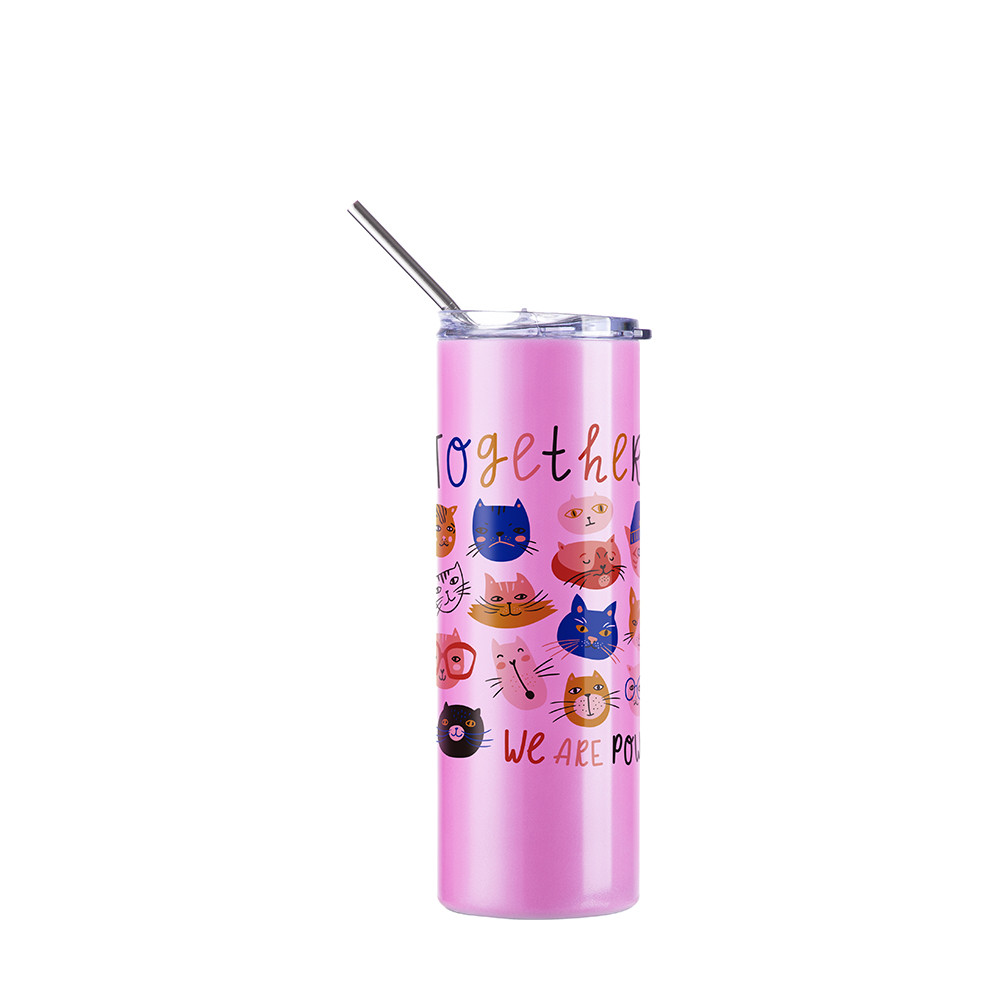 Gobelet SS à couleur changeante de 20 oz/600 ml avec paille et couvercle (activé par UV, blanc à rouge)