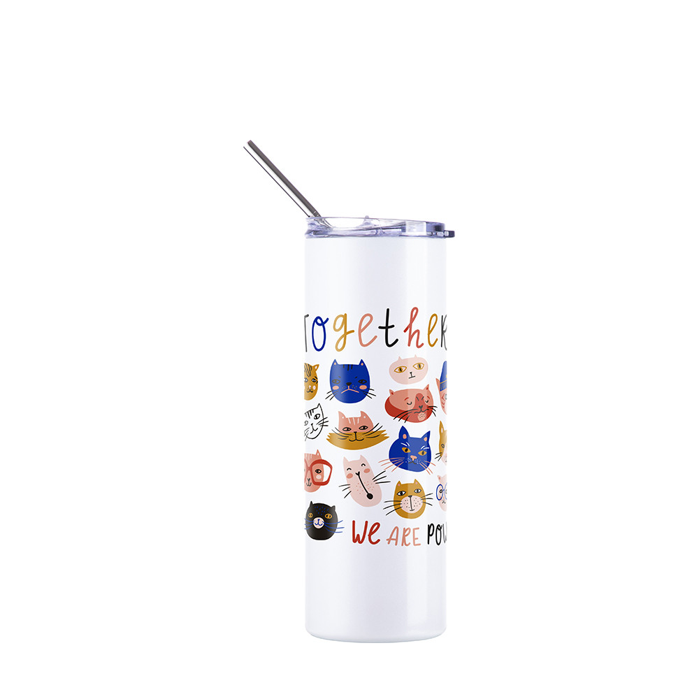 Gobelet SS à couleur changeante de 20 oz/600 ml avec paille et couvercle (activé par UV, blanc à rouge)
